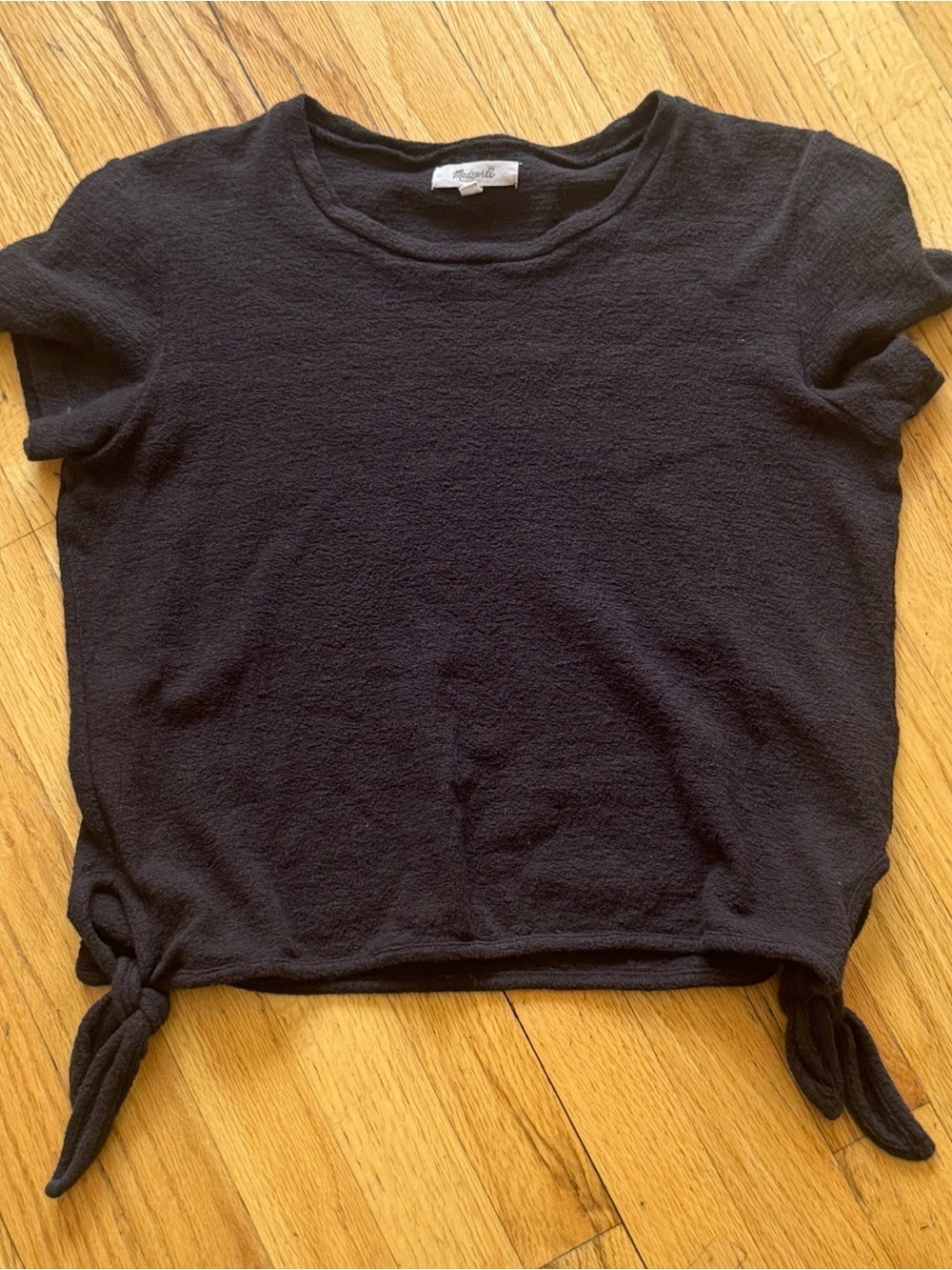 Madewell Black Short Sleeve Tie-Hem Crop Top